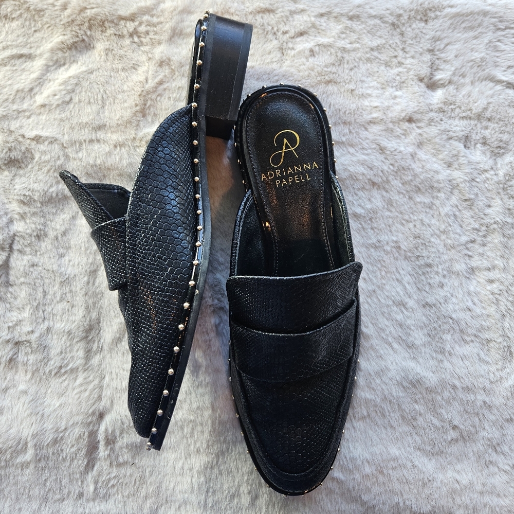 Adrianna Papell Clog, Black Slip on Studded Shoe, Size 6.5